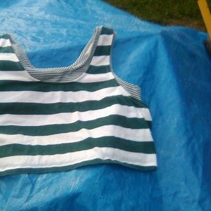 Inside and out green and white striped crop top